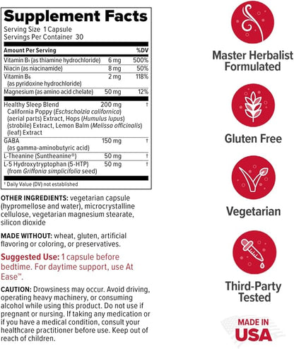 Redd Remedies, at Ease PM, Natural Sleep Aid, Supports Relaxation, 30 Vegetarian Capsules