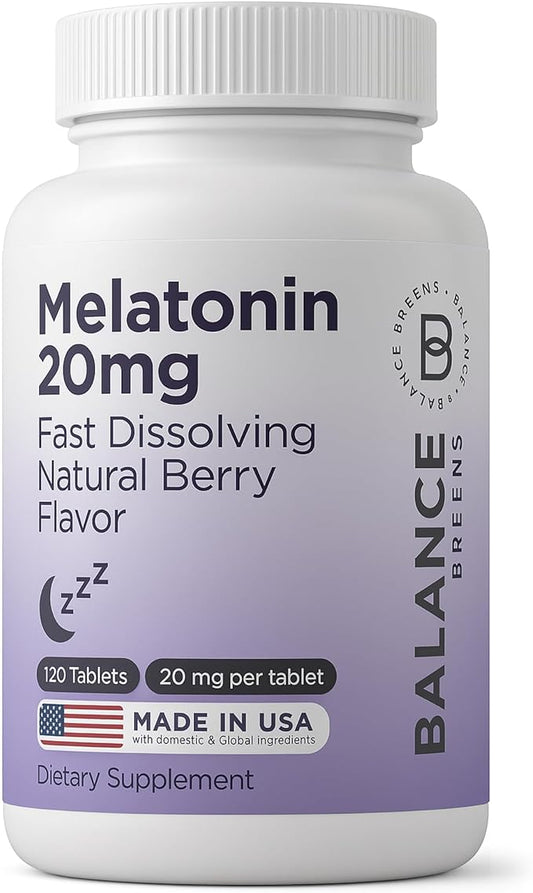 Balancebreens Melatonin 20mg Fast Dissolve Tablets - High Potency, Fast Acting, Natural Sleep Support - Sleep Aids for Adults - Non-Groggy, Drug-Free Formula - 120 Sleeping Pills