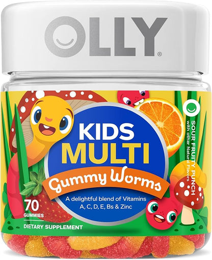 OLLY Kids Immunity Gummy, Immune Support, Wellmune, Elderberry, Vitamin C, Zinc & Kids Multivitamin Gummy Worms, Overall Health and Immune Support, Vitamins and Minerals A, C, D