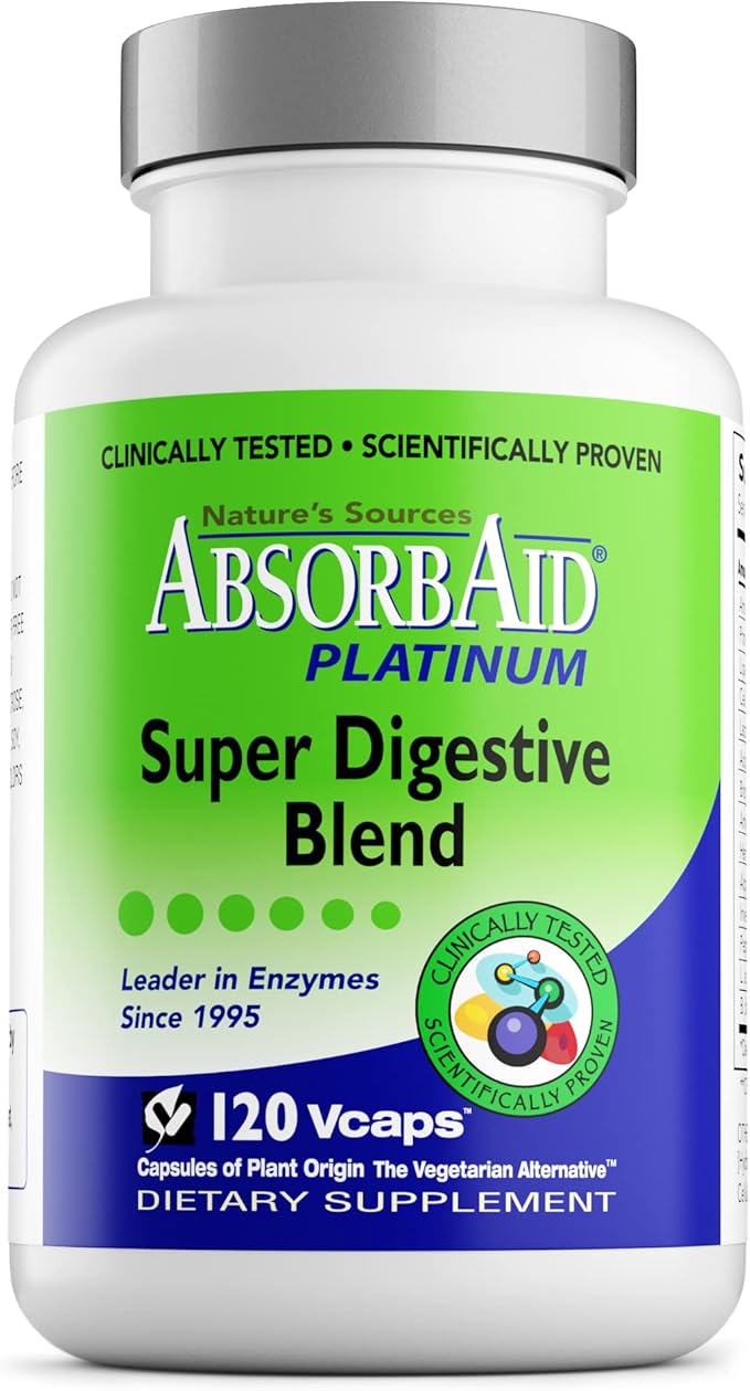 AbsorbAid Platinum Digestive Enzyme Support 120 vCaps, 12 Digestive Enzymes Plus 2 Probiotics for Maximum Relief