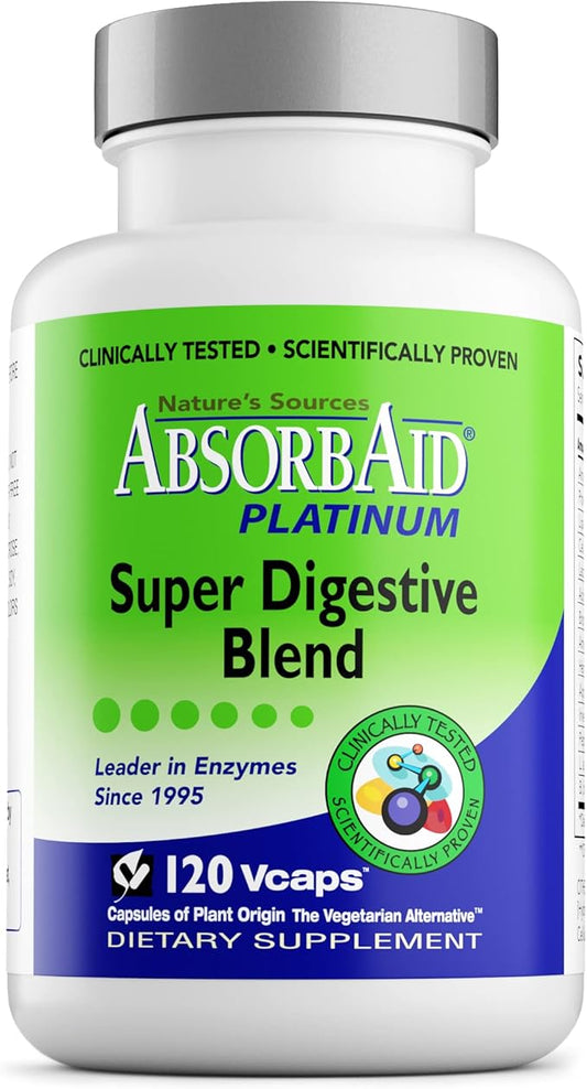 AbsorbAid Platinum Digestive Enzyme Support 120 vCaps, 12 Digestive Enzymes Plus 2 Probiotics for Maximum Relief