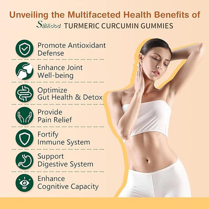 Turmeric Curcumin Gummies with Ginger and Black Pepper Herbal Supplement, Immune Support, Healthy Skin, and Joint Health, for Women, Men and Kids - 60 Orange Flavored Gummies