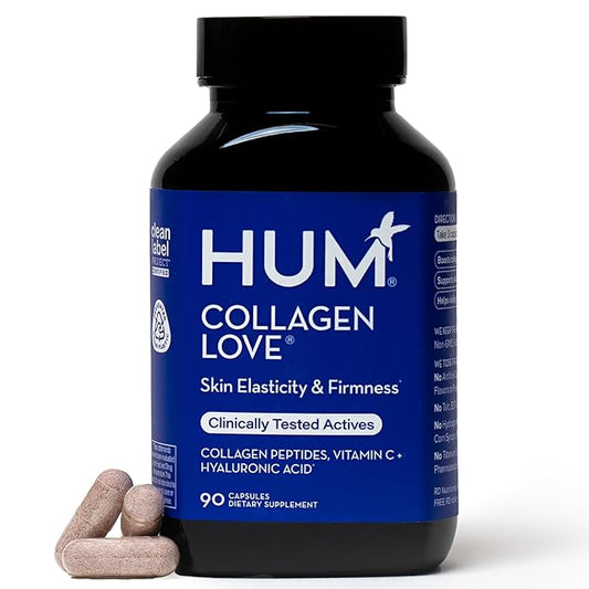 HUM Collagen Love Skin Supplement - Collagen Peptides w/Hyaluronic Acid & Vitamin C, Supports Firm Skin & Helps Minimize Signs of Aging - Supplements for Women and Men (90-Count)