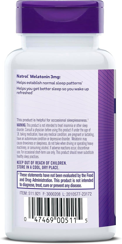 Natrol Melatonin 3 mg, Dietary Supplement for Restful Sleep, Sleep Supplements for Adults, 120 Melatonin Tablets, 120 Day Supply