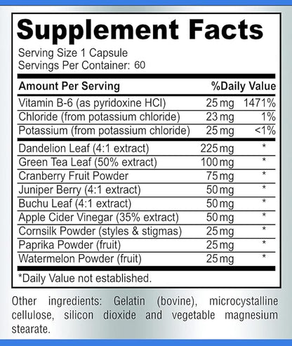 Water Away Gentle Herbal Diuretic - Natural Diuretic Water Pills - Relieve Bloating, Reduce Excess Water Weight with Dandelion Leaf, Green Tea, Detox Cleanse & Urinary Health. Non-GMO, 60 Capsules