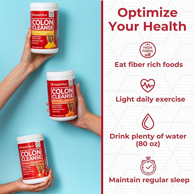 Health Plus Colon Cleanse Digestive Support | No Artificial Flavors | Daily Fiber for Toxin Elimination To Reduce Bloating | Psyllium Husk | Orange Flavor | 9 Ounces, 36 Servings