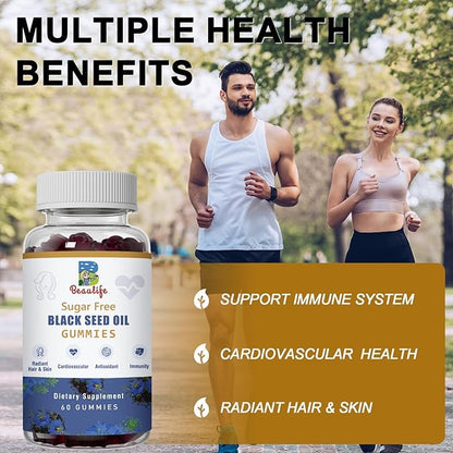 （2pack）Black Seed Oil Gummies, Black Seed Oil, with Sea Moss, Ashwagandha, Elderberry, Turmeric, Vitamin C, D, zinc, Beet Root Powder, Support Immune System, Cardiovascular Health, Radiant Hair& Skin