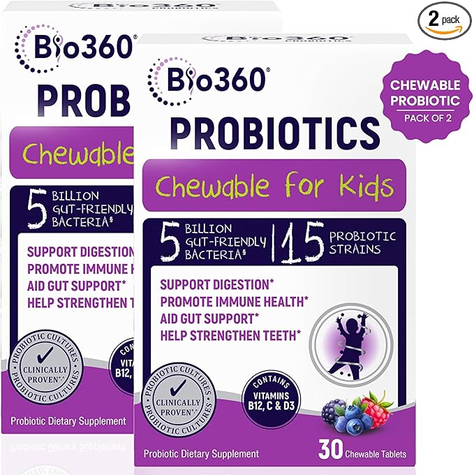 Probiotics for Kids - 15 Strains & 5 Billion CFU Supports Brain, Immune & Digestive Health - Kids Probiotic Chewable with Organic Prebiotics for Gut & Constipation, Mixed Berry Flavor, 60 Count