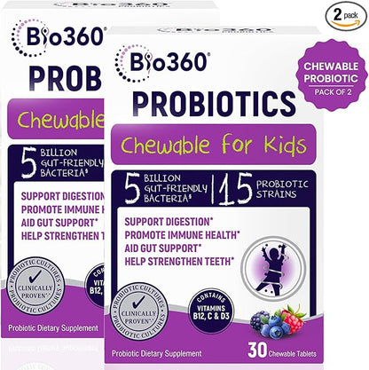 Probiotics for Kids - 15 Strains & 5 Billion CFU Supports Brain, Immune & Digestive Health - Kids Probiotic Chewable with Organic Prebiotics for Gut & Constipation, Mixed Berry Flavor, 60 Count