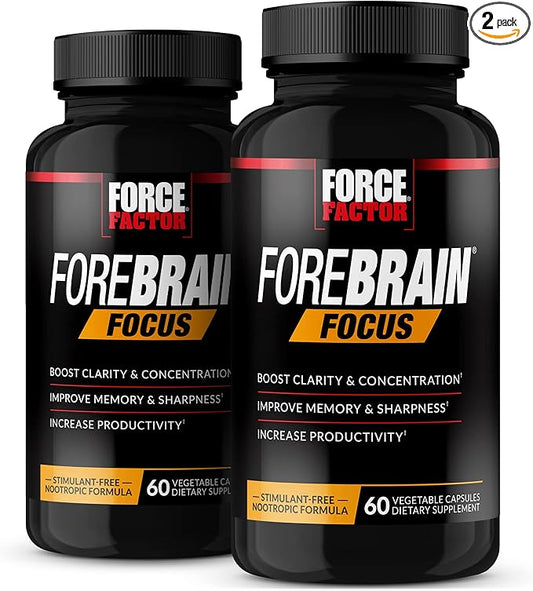 FORCE FACTOR Forebrain Focus Brain Booster, Brain Supplement to Boost Clarity & Concentration, Improve Memory & Sharpness & Productivity, Nootropic Brain Support Supplement, 120 Capsules, Black