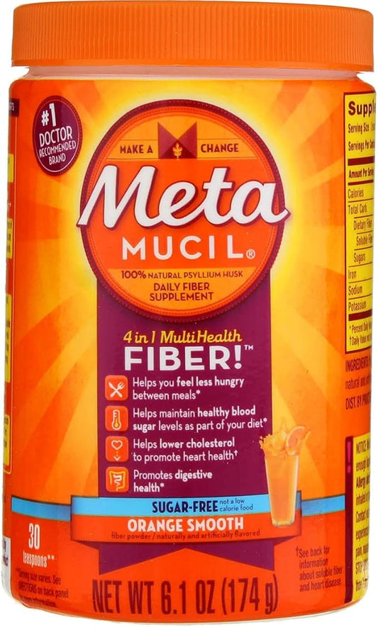 Meta-mucil Multihealth Fiber #1 Doctor Recommended Brand and 100% Natural Psyllium Husk Sugar Free Daily Fiber Supplement of Orange Smooth Fiber Powder and Naturally and Artificially Flavored- 3 Pack