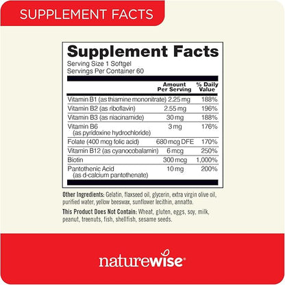 NatureWise Vitamin B12 1,000 mcg and Vitamin B Complex for Cellular Energy, Mental Clarity, Maximum Vitality - 60 Softgels Each