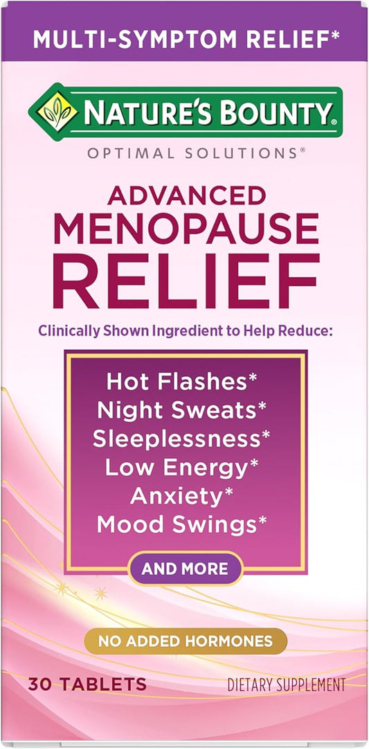 Nature's Bounty Optimal Solutions Advanced Menopause Relief for Menopause Support, Menopause Vitamins for Women, No Added Hormones, Drug-Free, 30 Tablets, 30 Total Servings