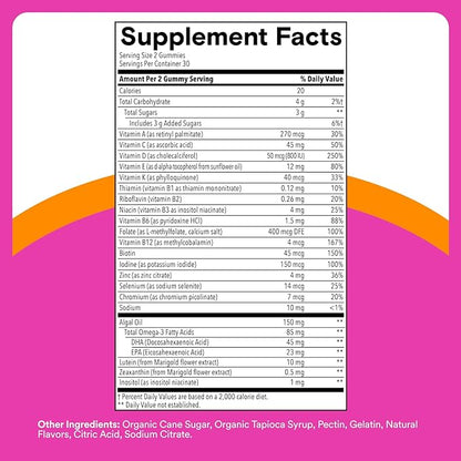 SmartyPants Teen Girl Multivitamin Gummies - Improved Formula: Omega 3 (DHA/EPA), Vitamin C, D3, B12, Vitamin A, K & Zinc, Biotin to Support Hair, Skin & Nails, Gluten Free, 60 Count (30 Day Supply)