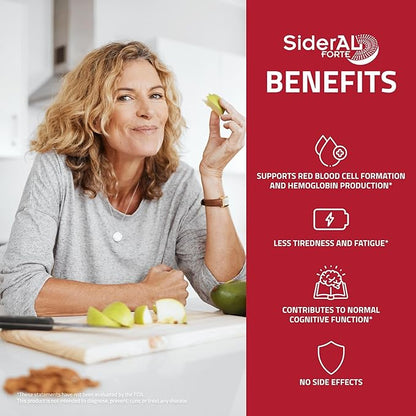 SiderAL® Forte 30mg Iron Supplement with Vitamin C | Gentle on Stomach, High Absorption | High Strength for Energy, Deficiency, Anemia or Recovery | Vegan-Friendly and Gluten-Friendly | 30 Capsules
