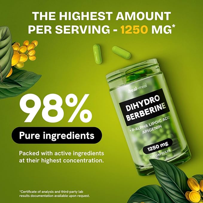 Dihydroberberine Supplement - Dehydro Berberine Organic - Super Berberine Supplement with Ceylon Cinnamon & R Alpha Lipoic Acid & Apigenin - Hydroberberine 120 caps (1 Pack)