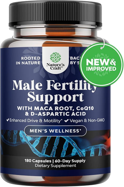 Pre Conception Male Fertility Supplement - Semen Volume Booster with CoQ10, Maca Root, Methyl Folate & D-Aspartic Acid - Mens fertility Supplement for Sperm Motility - Conception for Him, 180 Count
