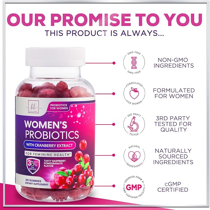 Probiotics for Women with Cranberry Extract - 6 Premium Strains for PH Balance, Digestive Health, Vaginal & Immune Support, 3 Billion CFU, Womens Probiotic Gummy for Feminine Health - 120 Gummies