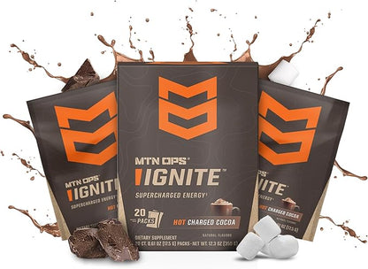 MTN OPS Hot Ignite Instant Coffee Nootropic & L-Arginine L-Citrulline for Cognitive Clarity, Mental Focus & Nitric-Oxide Boost | 200mg Caffeine per Serving, 20 Servings | Charged Cocoa Trail Packs