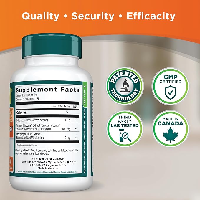 Genacol Turmeric Curcumin Collagen Supplement Enhanced Absorption with 95% Curcuminoids, Black Pepper & AminoLock Colageno | Supports Healthy Joints | 90 Capsules