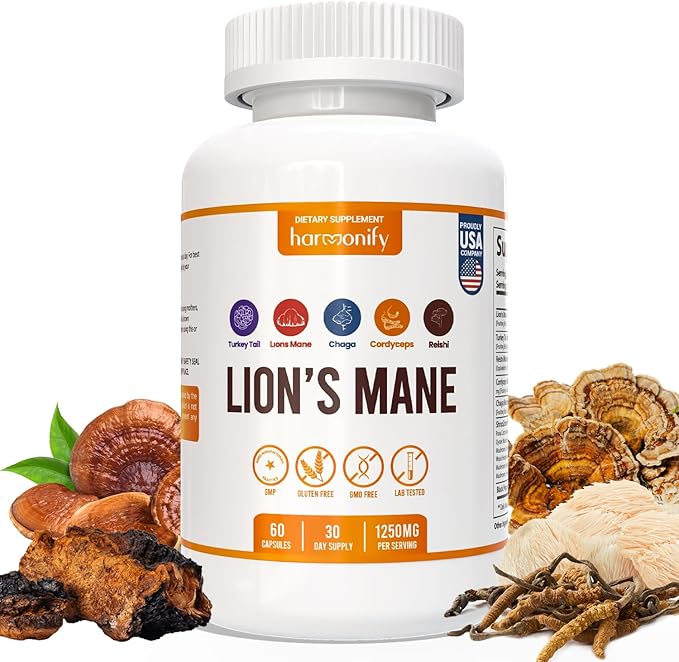 Lions Mane Supplement Capsules with Turkey Tail, Reishi, Cordyceps Chaga, Maitake, Meshima, Poria Cocos, Shiitake, Oyster, Porcini, Enoki 20 in1 Mushroom