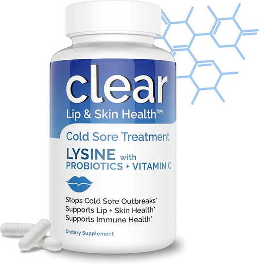 Lysine Cold Sore Treatment for Lips with L. Rhamnosus, Acidophilus and Vitamin C – Fever Blister Treatment for Lips & Skin, Immune Support & Prevention – Cold Sore Patch Alternative - 60 Capsules