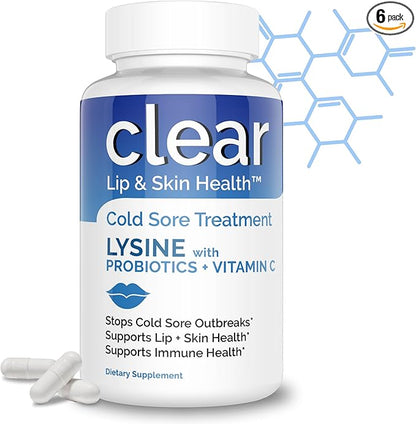Lysine Cold Sore Treatment for Lips – with Lactobacillus Rhamnosus, Acidophilus and Vitamin C – Cold Sore Supplement for Lip & Skin Health, Immune Support & Prevention – 360 Capsules