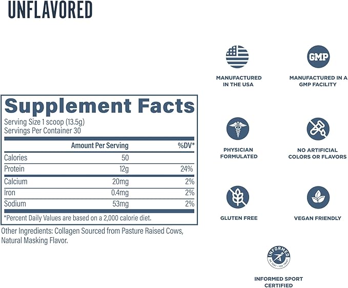 Revive MD CollaPURE Collagen Peptides Powder for Women & Men, Unflavored - Type I & Type III Grass-Fed Collagen Supplements for Hair, Skin, Nails, Bones & Joint Health - No Fillers - 30 Servings
