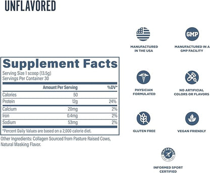 Revive MD CollaPURE Collagen Peptides Powder for Women & Men, Unflavored - Type I & Type III Grass-Fed Collagen Supplements for Hair, Skin, Nails, Bones & Joint Health - No Fillers - 30 Servings