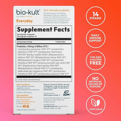 Bio-Kult Gut Health Probiotic Supplement, 14 Strains, Probiotics for Women & Men, Immune Support, Digestive Health, Shelf-Stable, Non-GMO and Gluten-Free, Capsules, 30 Count (Pack of 1)