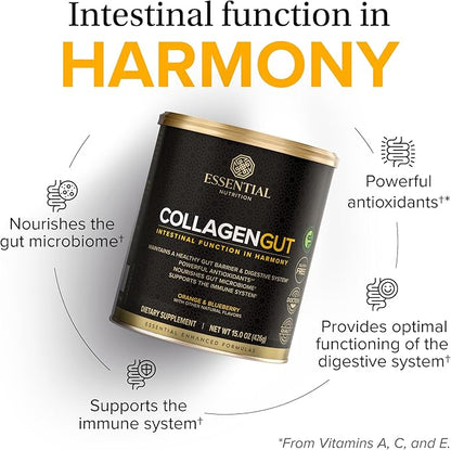 Collagen Gut - Collagen Peptides Powder - Gut health supplement Immunity - Prebiotic Fiber, Turmeric Extract, FODMAP Friendly, Sugar-Free - Orange & Blueberry- 15oz (20 Servings)