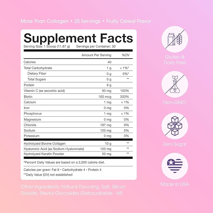 Obvi More Than Collagen Powder | Supports Healthy Hair, Skin, Nails, Joints, Gut | Grass-Fed Multi Collagen Supplement with Hyaluronic Acid, Biotin, Keratin | Fruity Cereal, 30 Servings