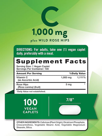 Nature's Truth Vitamin C 1000 mg with Rose Hips | 110 Caplets | Vegan, Non-GMO, & Gluten Free Supplement