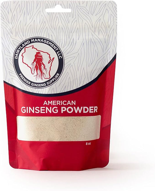 Dairyland Premium American Ginseng Powder 西洋参 - 8 oz Pack of Wisconsin Ginseng Root Powder - Non-GMO, Gluten Free Powdered Ginseng - Use American Ginseng Herbal Supplement for Smoothies, Baking, Tea