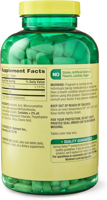 Spring Valley Vitamin C 1000mg with Rose HIPS Tablets Dietary Supplement, 500 Count, Antioxidant Protection* (Pack of 1)