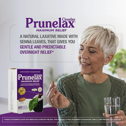 Prunelax Ciruelax Maximum Relief Laxative Tablets with Natural Senna for Occasional Constipation, Senna Extract, Vegan & Gluten-Free, Gentle Overnight Relief - 60ct (Pack of 5)