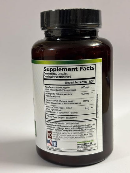 Maca Root Ashwagandha & Mushroom Suppliment Contains Lions Mane, Cordyceps, Reshi, Shitake