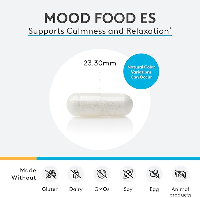 XYMOGEN Mood Food ES - Supports Calmness, Relaxation and a Healthy Mood with Active Folate, B Vitamins, 5-HTP, GABA, Minerals, Suntheanine L-Theanine, Selenium (60 Capsules)