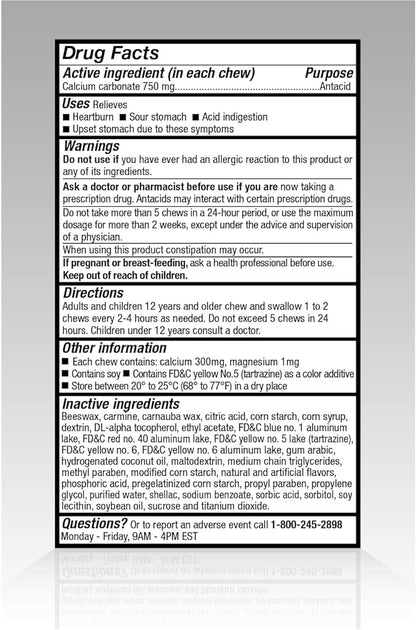 Amazon Basic Care Extra Strength Antacid SuperChews Chewable Tablets, Assorted Fruit, 90 count (Previously SoundHealth) Orange, Pink, Yellow