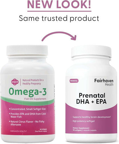 Fairhaven Health Peapod Prenatal DHA Supplements | Premium Icelandic Fish Oil Supplement for Healthy Pregnancy | EPA DHA Omega 3 Supplement for Brain, Eye, Heart Development | Citrus | 90 Softgels
