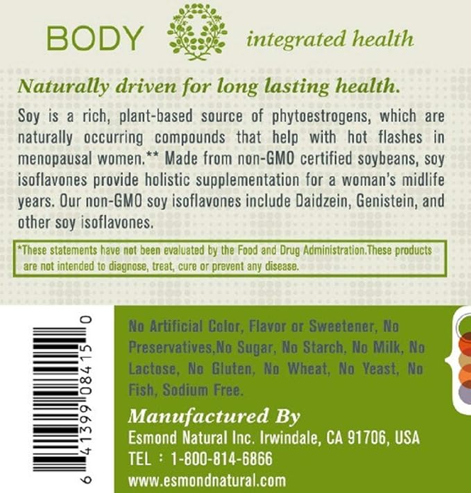 (8 Pack) Esmond Natural: Soy Isoflavones Non-GMO (Supports Menopausal Health & Hot Flashes), GMP, Natural Product Assn Certified, Made in USA - 250mg, 480 Capsules