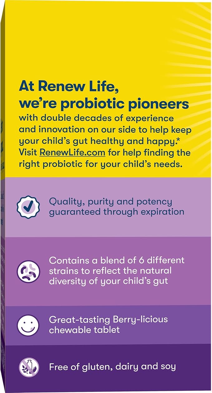 Renew Life Kids Probiotic Gummies, Supports Digestive & Immune Health, Prebiotics & Probiotics, Raspberry, 30 Gummies