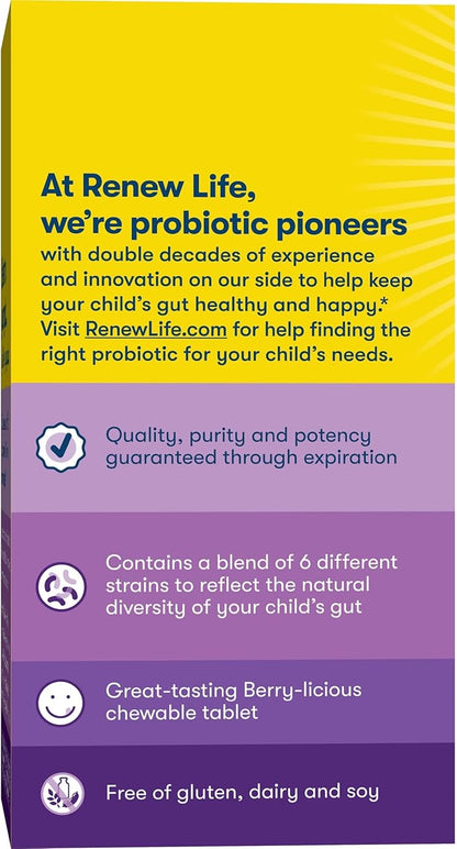 Renew Life Kids Probiotic Gummies, Supports Digestive & Immune Health, Prebiotics & Probiotics, Raspberry, 30 Gummies