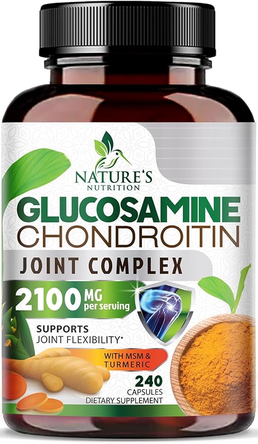 Glucosamine Chondroitin MSM 2100mg Complex - Joint Support Supplement for Joint Mobility & Comfort For Men and Women with Turmeric & Boswellia, Triple Strength Glucosamine Supplements - 240 Capsules