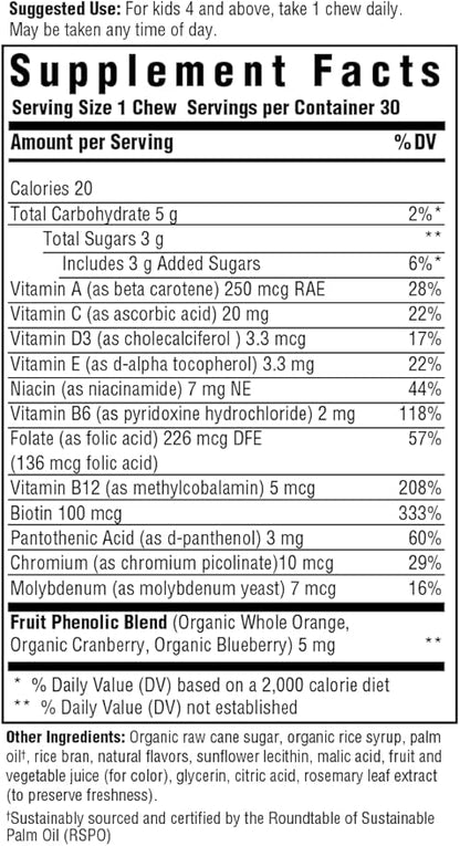 MegaFood Kids One Daily Multivitamin Soft Chews - Kids Vitamins with Vitamin B, Vitamin C, Vitamin D & Vitamin E - Age 4+, Vegetarian, Made Without 9 Food Allergens - Grape Flavor - 30 Chews