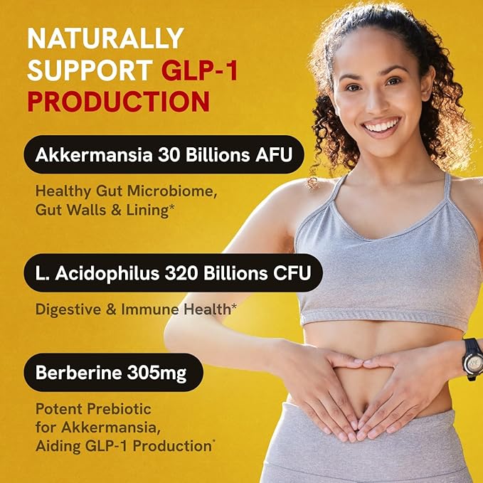 Akkermansia Muciniphila Probiotics 320 Billion CFU| GLP-1 Probiotic and Prebiotic | Akkermansia Probiotics for gut health | Inulin Prebiotic Fiber Capsules Astaxanthin & Berberine & Chromium 120 count