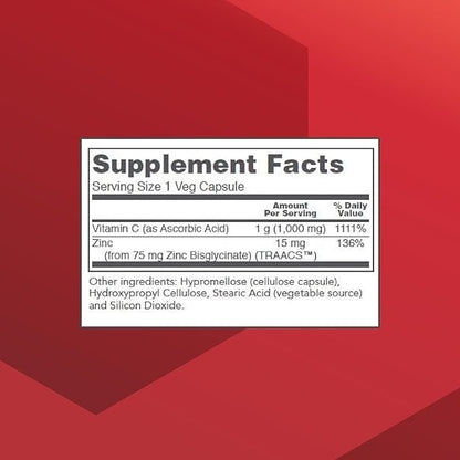 PROTOCOL FOR LIFE BALANCE C-1000 + Zinc-15 - Vitamin C & Zinc Bisglycinate - Immune Support Supplement - Antioxidants Supplement - with Ascorbic Acid - 120 Veg Capsules