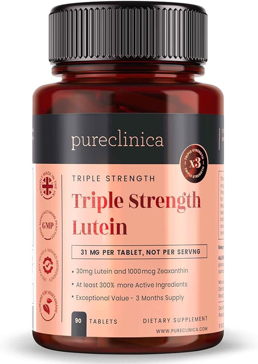 pureclinica Triple Strength Lutein 30mg x 90 Tablets. with 1000mcg Zeaxanthin - 3 Months Supply
