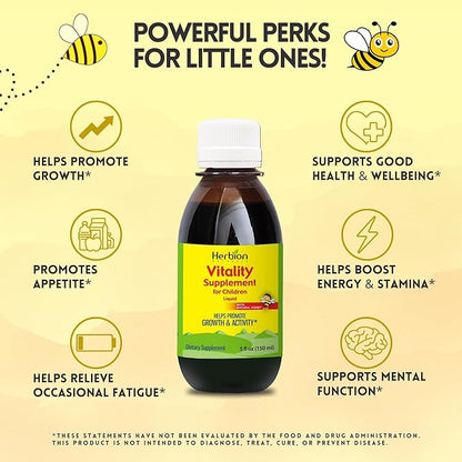 HERBION Naturals Vitality Supplement for Children, Promotes Growth and Appetite, Relieves Fatigue, Improves Mental & Physical Performance, for Kids 1 Year & Above, 5 Fl Oz (Pack of 2)