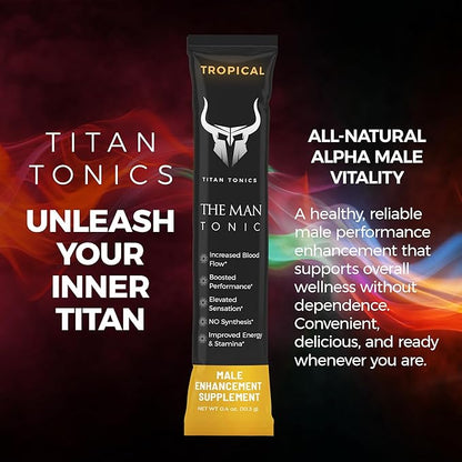 Extra Strength Male Enhancing Supplement Powder–Tongkat Ali, Maca Root, Beet Root, Horny Goat Weed, L-Citrulline–Nitric Oxide Booster & Testosterone Support for Men (Tropical-12 Sticks)